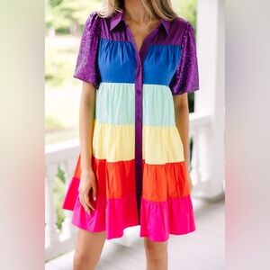 Queen of Sparkles Dupe Dress- Purple Colorblock Babydoll Dress